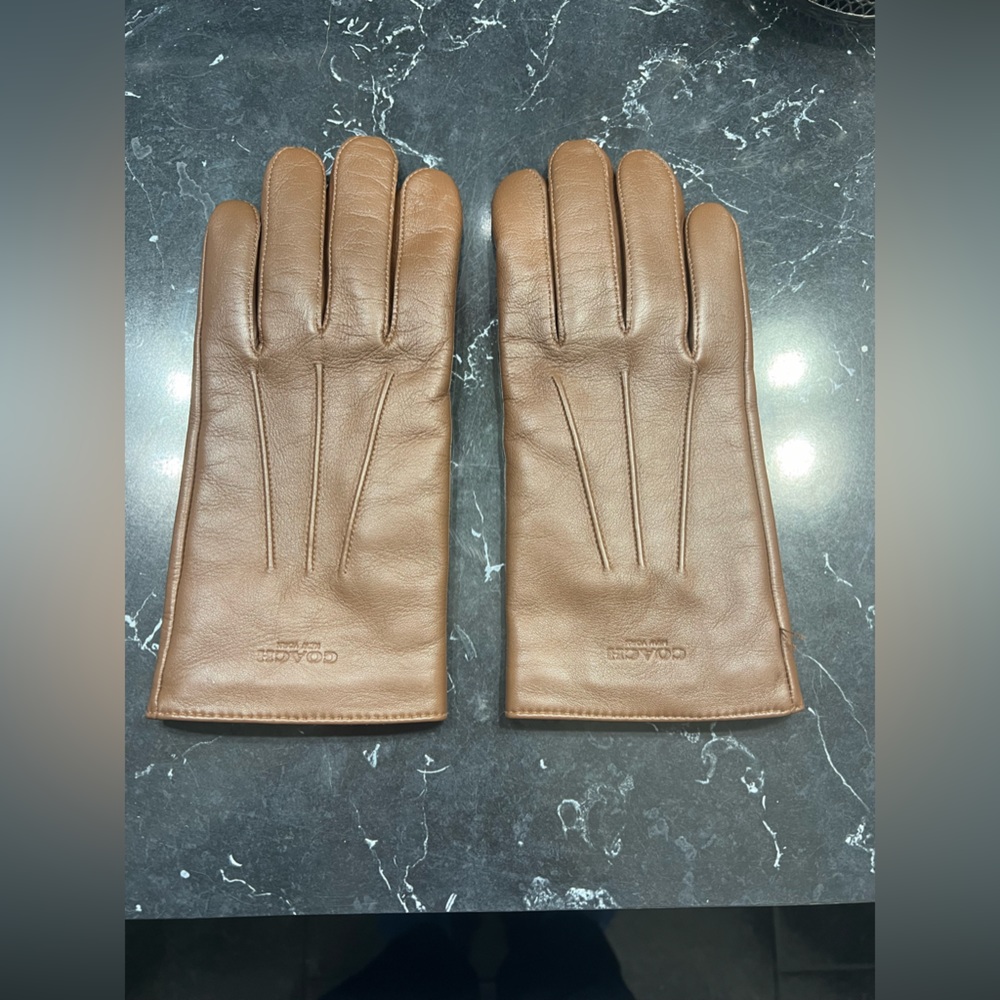 Men’s Dark Saddle Brown Coach Leather Gloves (Wool Inside)